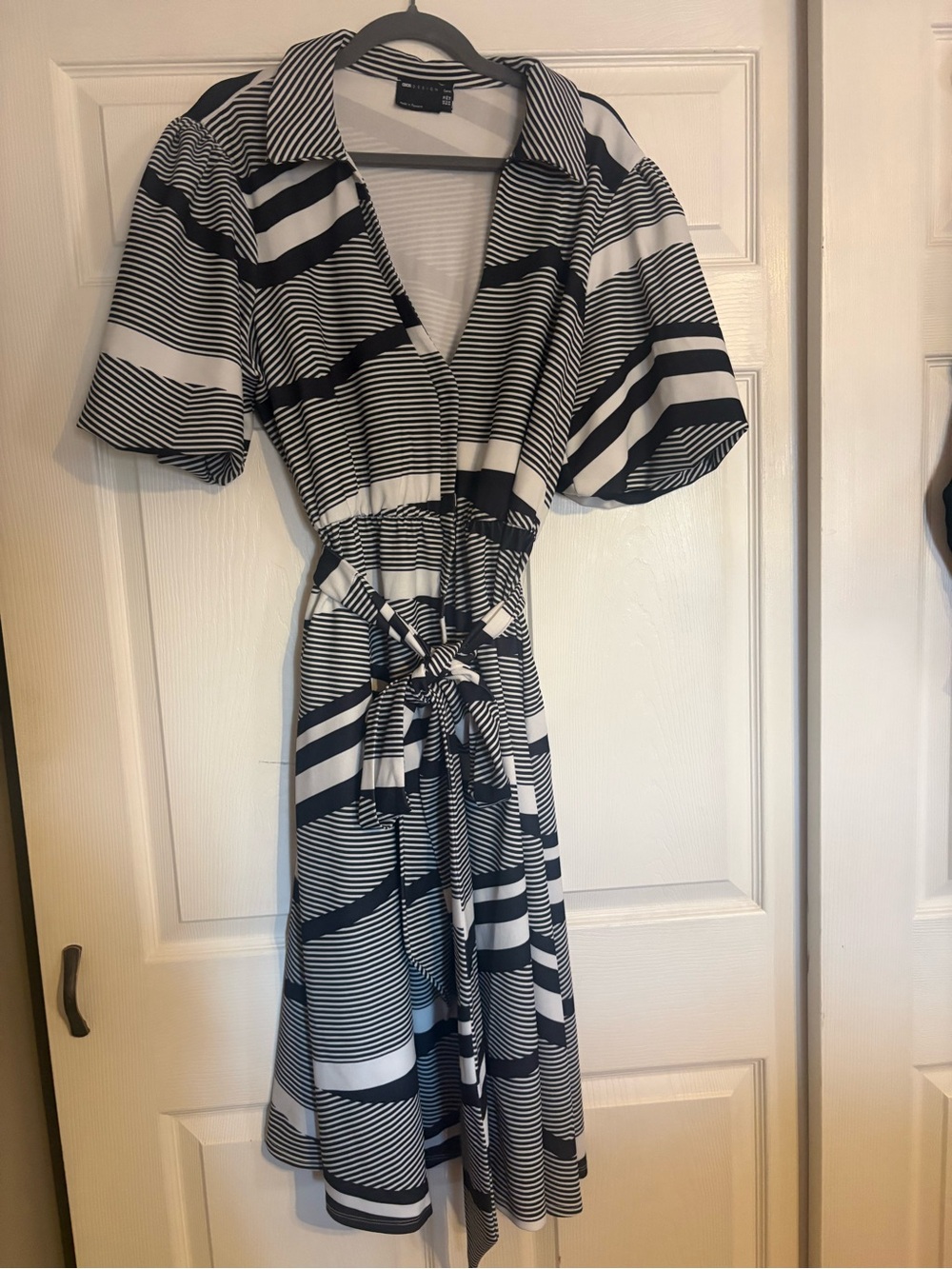 ASOS Black and White Striped Midi Wrap Dress